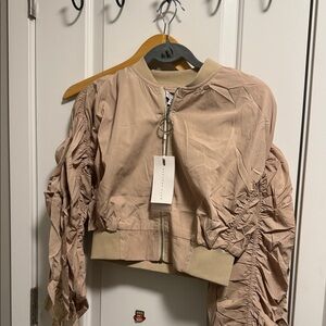 Endless Rose Ruched Tan Bomber Jacket